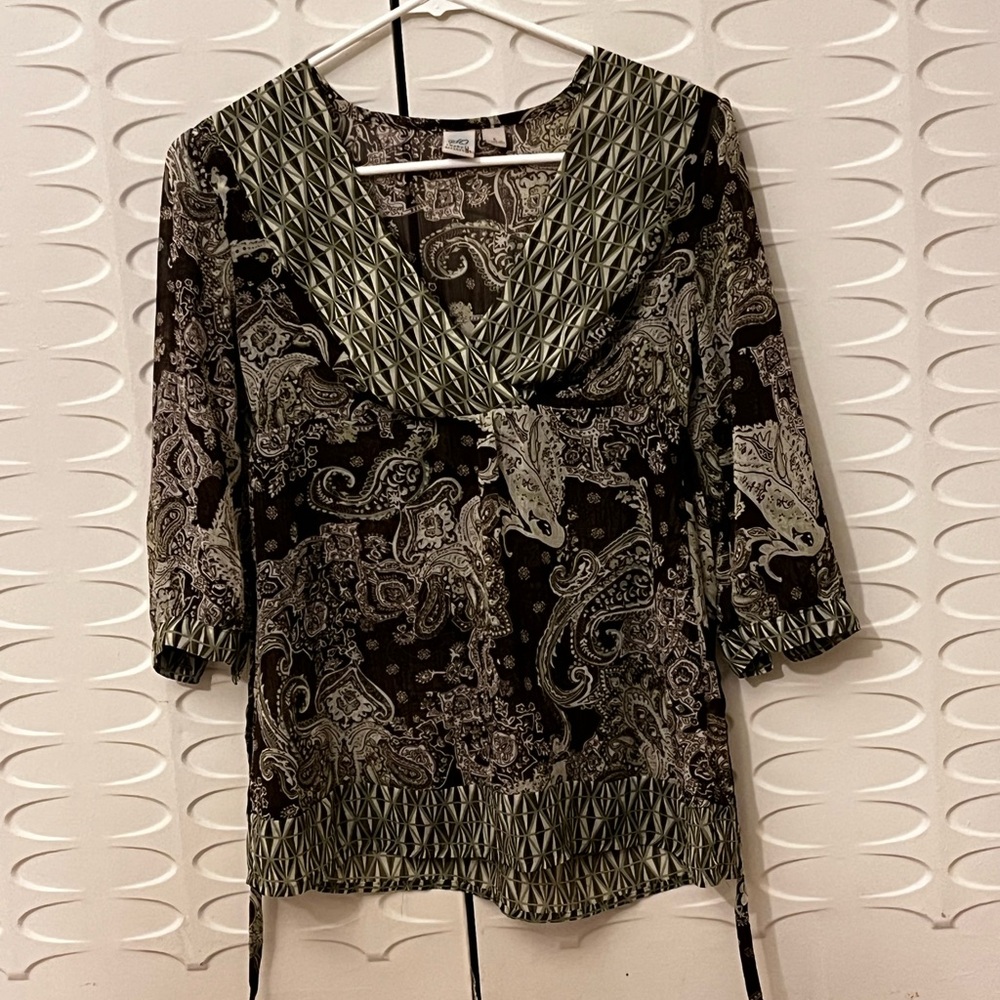 So Wear It Declare It Geometric Floral Blouse with Ties, Size Women’s Small